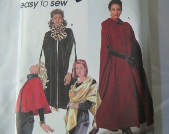 Vintage 90s Simplicity 7438 Misses Wraps and Capes Sewing Pattern sizes xs small and medium UNCUT FF