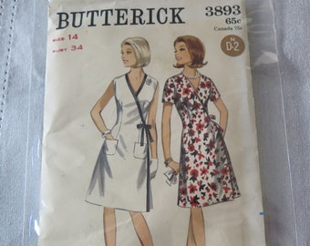 Patrón de costura para vestido de una pieza para señoritas Butterick 3893, talla 14