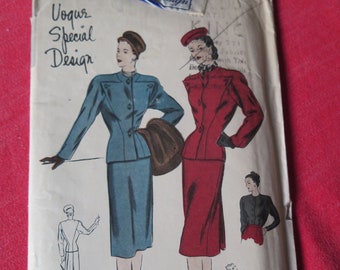 Vogue Special Design S 4653 1940s Skirt Suit and Blouse Outfit Couture Taille 14 B 32