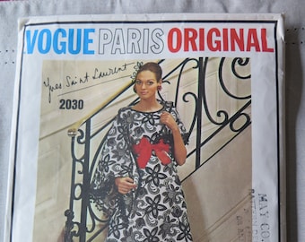 Vintage 60s VOGUE Paris Original 2030 YSL One Piece Evening Dress Gown and Stole Sewing Pattern size 8 UNCUT with original sew in label