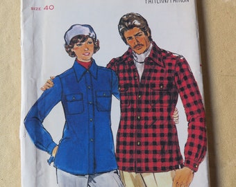 Vintage 70s Butterick 5054 Mens Shirt Jacket Sewing Pattern size 40 UNCUT FF