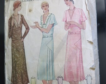 Vintage 1930 McCall 6097 Misses Dress Sewing Pattern size 36