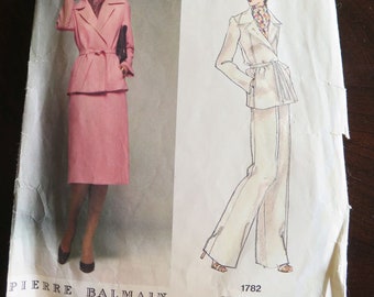 Vintage Vogue Paris Original 1782 Pierre BALMAIN Half Size Jacket Skirt and Pants Sewing Pattern size 18.5