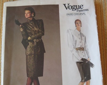 Vintage 80s VOGUE Paris Original 1817 YSL Yves Saint Laurent Jacket and Skirt Sewing Pattern Size 12 B 34 UNCUT