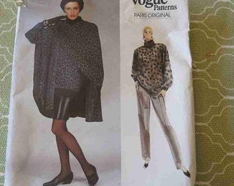 Vintage 80s Vogue Paris Original Givenchy Cape Top Skirt & Pants Sewing Pattern 12 14 16