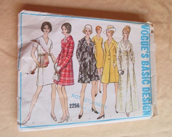 Vintage 60s Vogue 2256 Misses One Piece Dress and Coat Variations Sewing Pattern size 10 B 32.5 UNCUT