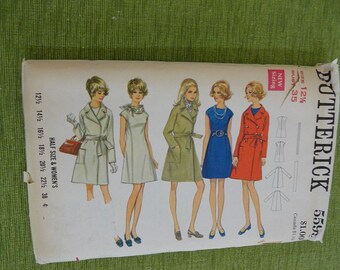 Vintage 60s Butterick 5599 Womens Half Size One Piece Dress and Coat Sewing Pattern size 12.5 B35UNCUT