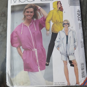 Vintage McCalls 4902 Sewing Pattern Misses Hooded Jacket and Pants or Shorts size 10 12 UNCUT FF