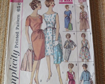 Vintage 60s Simplicity 4298 Misses Dresses Sewing Pattern 7 Day Wardrobe size 14 B34