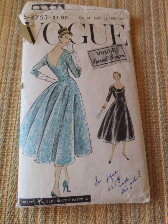 Vintage 50s Vogue Special Design 4753 Full Skirt Dress And Etsy