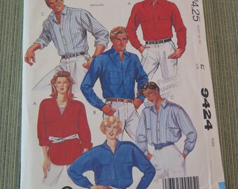 Vintage 80s McCalls 9424 Unisex Button Down Shirt Sewing Pattern The GAP size M UNCUT FF