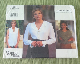 Vintage Vogue 1555 Anne Klein Womens Top Blouse Sewing Pattern size 8 10 12