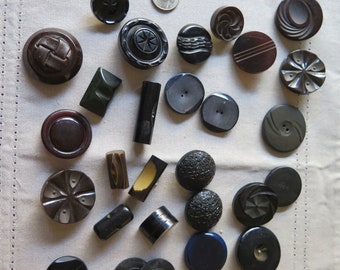 Lot of 28 Vintage Large Black Buttons