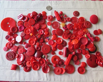 Vintage Lot of Red Buttons Various Shapes Sizes and Marterials