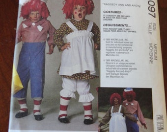 Vintage 80s McCalls 4097 Raggedy Ann and Andy Costume Sewing Pattern size M Adult UNCUT