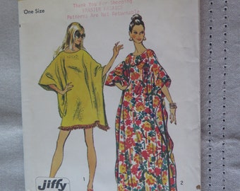 Vintage Original 1970s Simplicity 5628 Misses Jiffy Caftan MuuMuu in Two Lengths Sewing Pattern One Size UNCUT FF