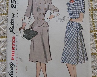 Vintage 40's Simplicity 1866 Misses Skirt Suit or Two Piece Dress Pattern sz 13 B31