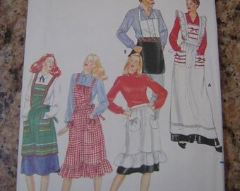 Misses and Mens Aprons Bib Apron Long Apron with Ruffles Kitchen Apron BBQ Apron Butterick 4066 Vintage Sewing Pattern UNCUT