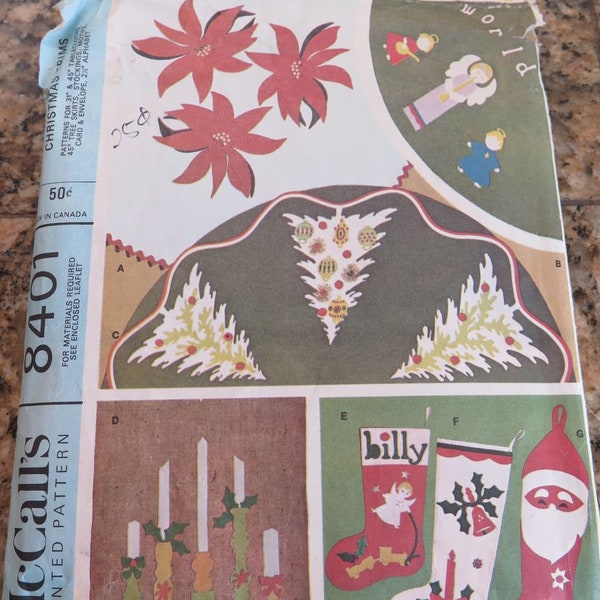 Vintage 60s McCalls 8401 Christmas Trims Sewing Pattern for Tablecloth Stockings Tree Skirt