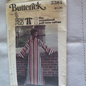 Vintage 1970s Butterick 3364 Misses Caftan Pullover Dress Sewing Pattern size L 16-18 B38 40