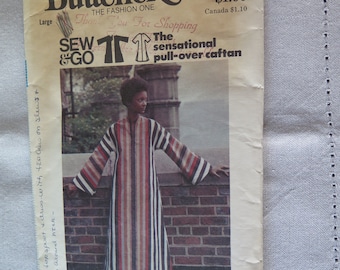 Vintage 1970s Butterick 3364 Misses Caftan Pullover Dress Sewing Pattern size L 16-18 B38 40