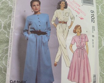 Vintage McCalls 5102 Misses Dress Jumpsuits and Tie Belts Sewing Pattern size 8 10 12 UNCUT