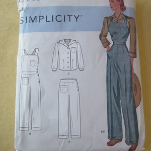 Simplicity S8447 Vintage 1940s 1940s Rosie the Riveter Inspired Sportswear Overalls Pants and Blouse for Misses Sewing Pattern sz 16 18 20