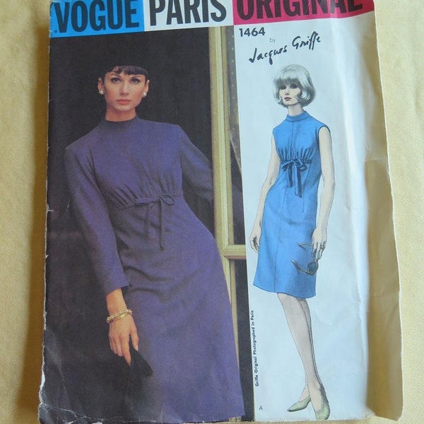 Vintage 60s Vogue Paris Original 1464 Jacques Griffe Dress Sewing Pattern size 12 B32 UNCUT