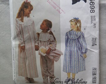 McCalls 5698 Lanz of Salzburg Girls Nightgown Booties and matching Doll Sewing Pattern size 6 and 7 UNCUT