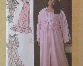 Simplicity 4891 Khaliah Ali Collection Womens Petite Nightgown Pajamas and Robe in Two Lengths size 18W 20W 22W 24W UNCUT FF