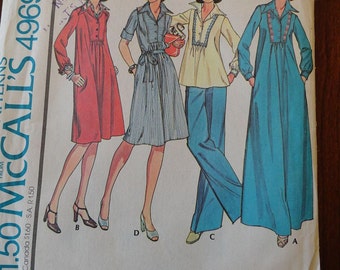 Vintage 70s McCalls 4969 Misses Boho Dress or Top pattern sz 8 B31.5 uncut