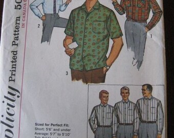 Vintage 60s Mens button down Shirt pattern sz 15.5/33-35