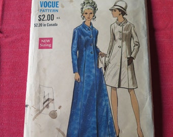 Vintage 60s Vogue Semi Fitted Coat in Two Lengths Sewing Pattern size 8