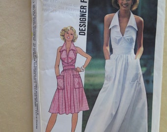 Vintage 70s Misses Halter Dress in Two Lengths Sewing pattern size 16 B38 UNCUT FF