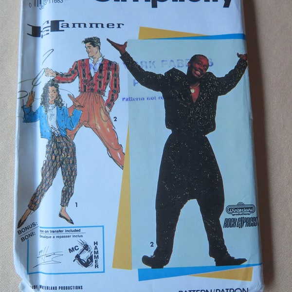 Vintage 90s M C HAMMER Loose Fit Harem Pants and Jacket Sewing Pattern Simplicity 7455 Uncut size XS-XL