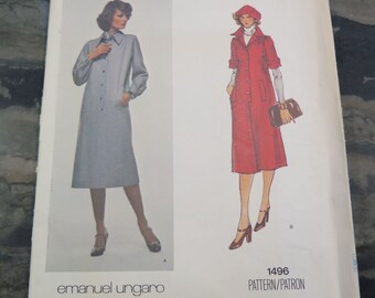 Patrón de costura para vestido Emanuel Ungaro original de Vogue Paris 1496, talla 12, sin cortar