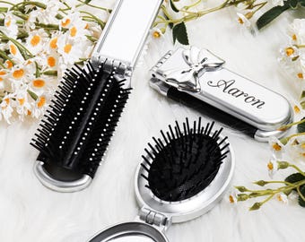 Custom Name Pocket Hair Comb with Mirror,Personalized Folding Comb Mirror for Women,Travel Compact Beauty Accessory Bridesmaid Gifts.