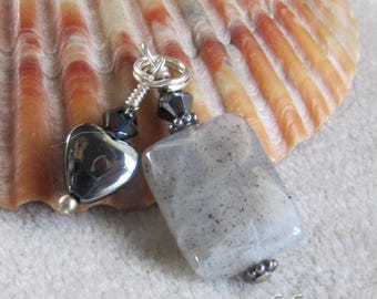 Hematite Labradorite Gemstone Charm Zipper Pull by Cornerstoregoddess