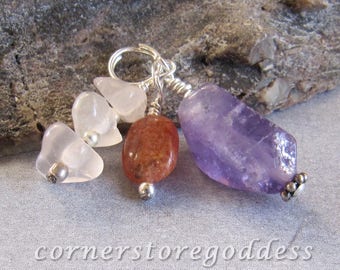 Amethyst Sunstone Rose Quartz Love Charm Zipper Pull EHAG