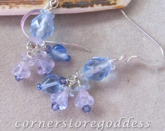 Spring Flower Blue Crystal Flower Earrings by Cornerstoregoddess