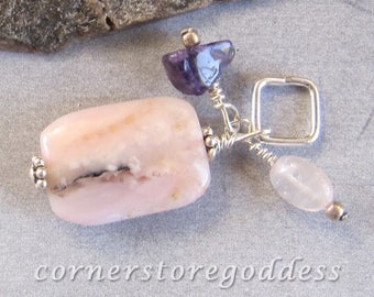 Pink Opal Amethyst Rose Quartz Love Charm Zipper Pull EHAG