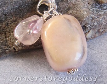 Pink Opal Amethyst Rose Quartz Love Charm Zipper Pull EHAG