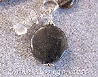 Black Onyx, Quartz, Smokey Quartz Strength Stamina Charm Zipper Pull EHAG