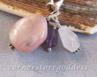 Pink Opal Amethyst Rose Quartz Love Charm Zipper Pull EHAG