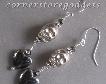 Hearts and Bones Valentine Skull Earrings by Cornerstoregoddess EHAG
