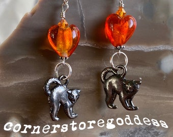 Black Cat Halloween Earrings from Cornerstoregoddess EHAG