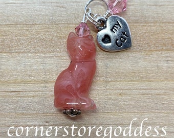 Cornerstoregoddess Chat Gatta Cherry Quartz Kitty Cat Charm