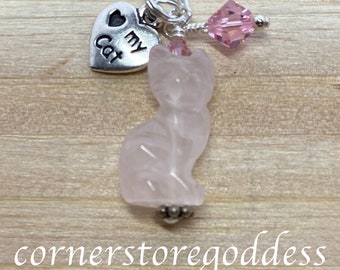 Cornerstoregoddess Chat Gatta Rose Quartz Kitty Cat Charm