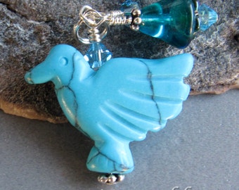 Cornerstoregoddess Howlite Flower Dove Hummingbird Charm