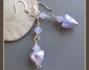 Lampwork Tasmanian Lavender Valentine Heart Earrings from Cornerstoregoddess